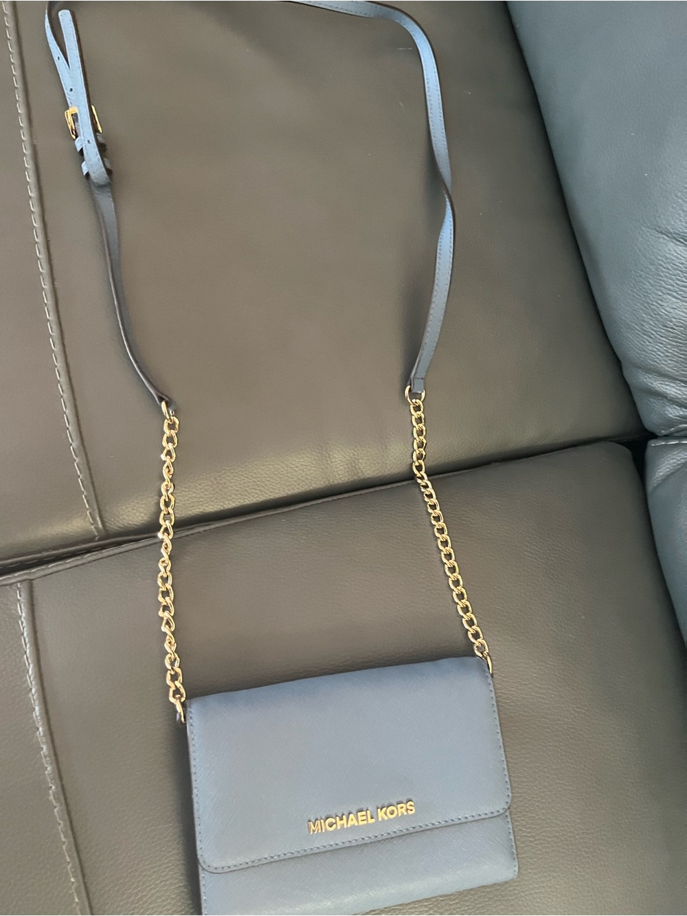 Michael Kors Blue Crossbody with Gold Chain